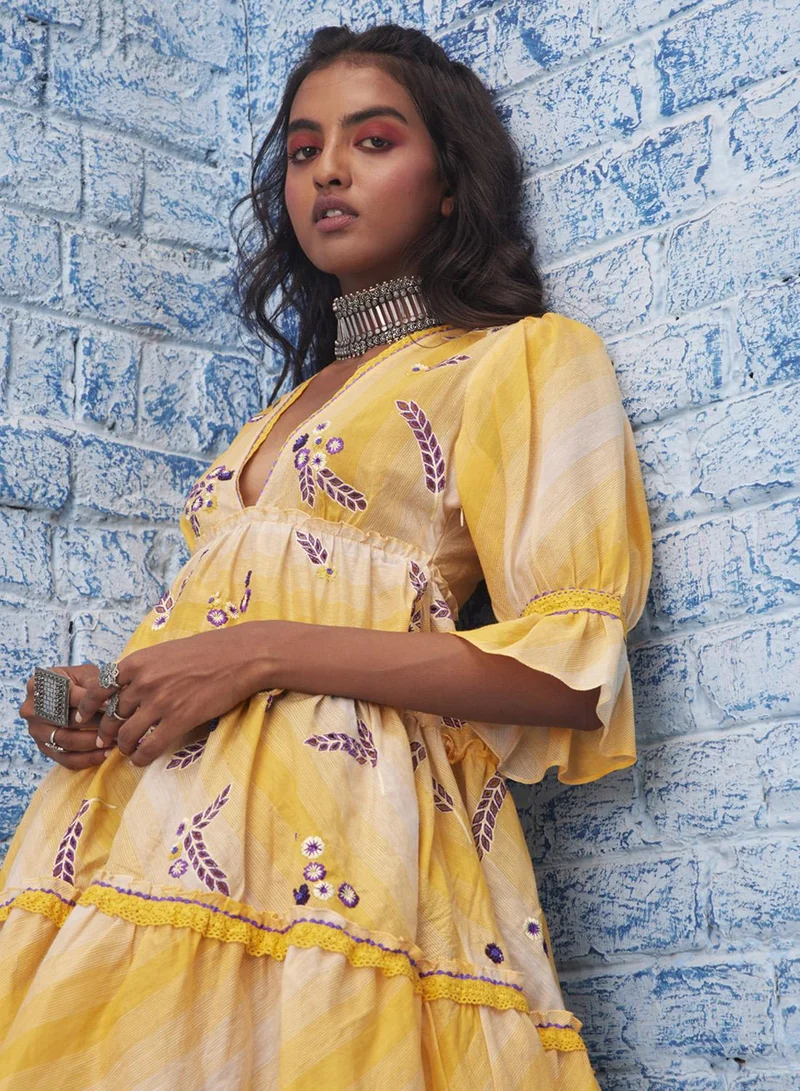 Bhanuni By Jyoti  MACROON YELLOW MINI DRESS for Women | Best Price UAE