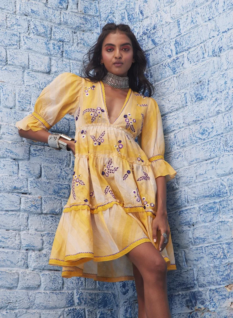 بهاني بواسطة جيوتي MACROON YELLOW MINI DRESS
