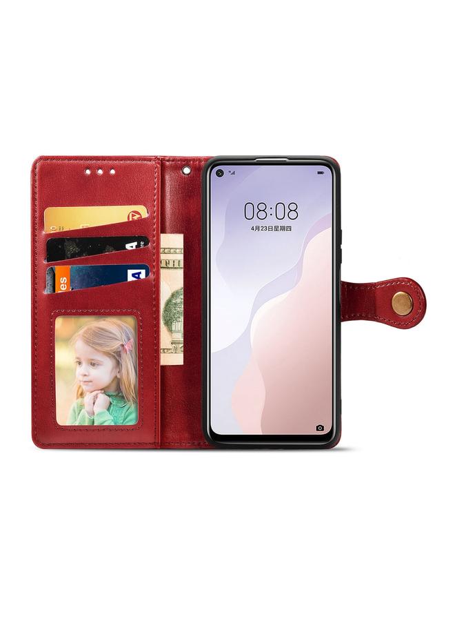 اس-توب جراب لهاتف Huawei Nova 7 SE/P40 Lite 5G جراب هاتف جلدي بلون سادة عتيق مع حبل وإطار صورة وفتحة بطاقة ومحفظة ووظيفة حامل - Image 3