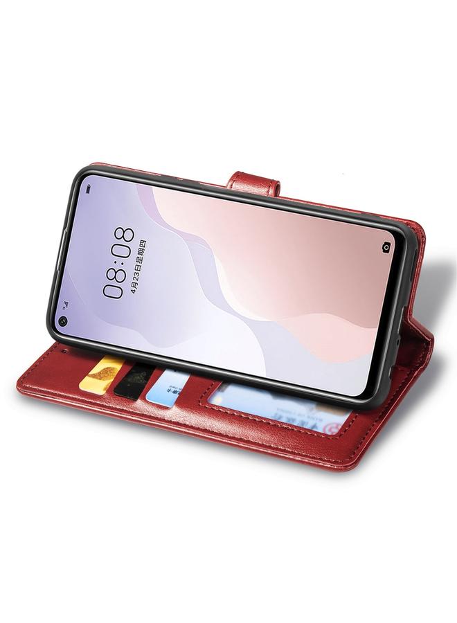 اس-توب جراب لهاتف Huawei Nova 7 SE/P40 Lite 5G جراب هاتف جلدي بلون سادة عتيق مع حبل وإطار صورة وفتحة بطاقة ومحفظة ووظيفة حامل - Image 4