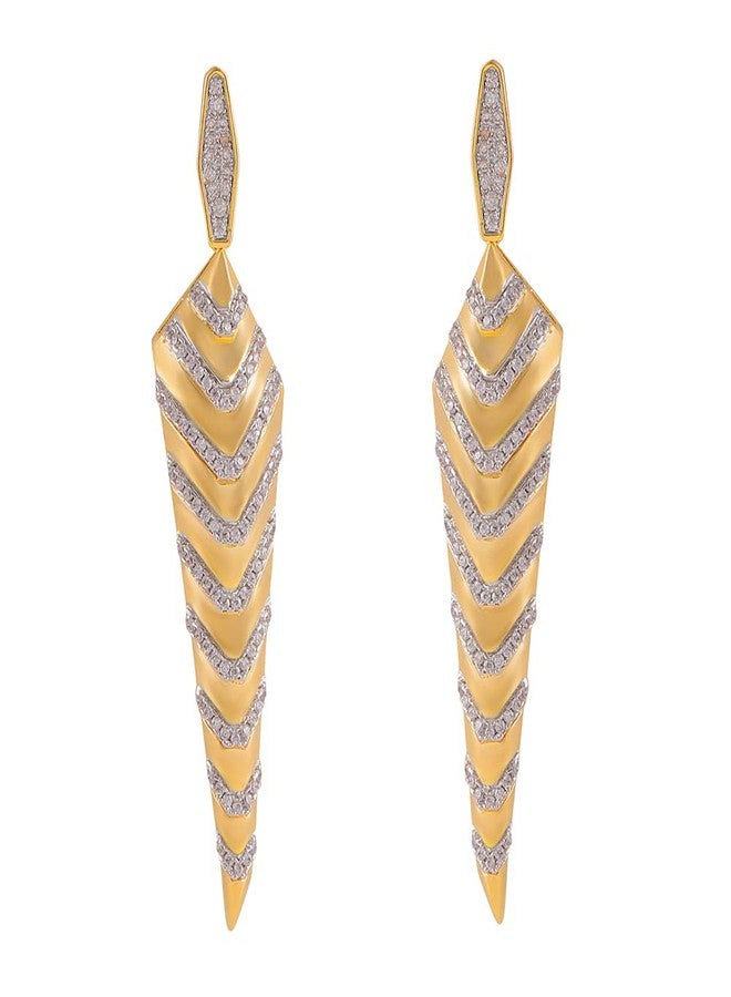 Shaze Gold Rhodium-Plated Cubic Zirconia Studded Cone Drop Earrings For Women - Image 1