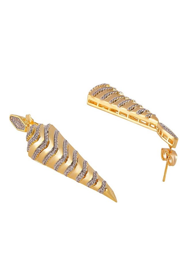Shaze Gold Rhodium-Plated Cubic Zirconia Studded Cone Drop Earrings For Women - Image 5