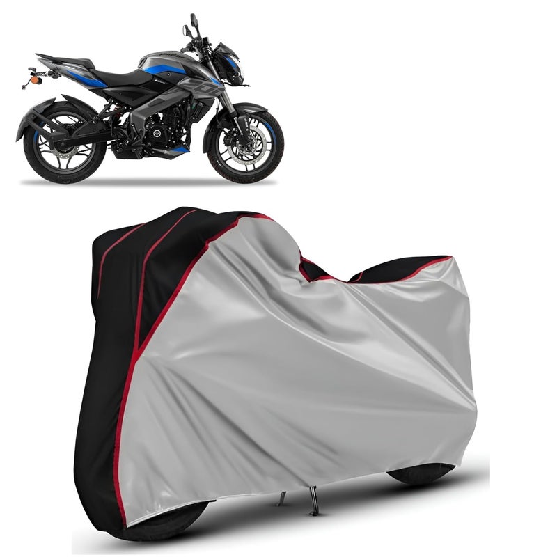 FAVY Waterproof Bike Cover for Bajaj Pulsar NS 200 All-Weather Proof, Triple-Stitched Durable Design, Windproof Elastic Bottom, Black & Silver Color Combination, UV & Dust Protection - Image 1