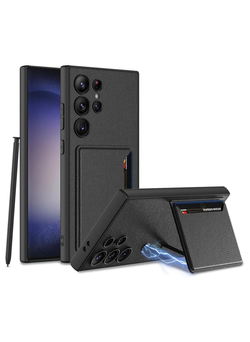 general Case Compatible Samsung Galaxy S24 Ultra Case with Card Holder Leather Galaxy S24 Ultra Wallet Case with Kickstand - Image 1