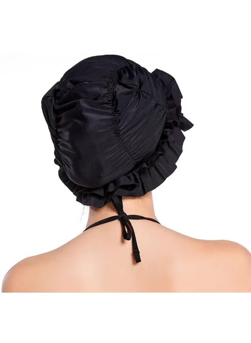 Generic Women Pleated Swimming Cap, for Long Hair Nylon Cloth Swim Cap, Elastic Comfort Bathing Cap Swim Hats, Swim Hats Keep Hairstyle Unchanged, Swim Hats Keep Hairstyle Unchanged  - Image 2