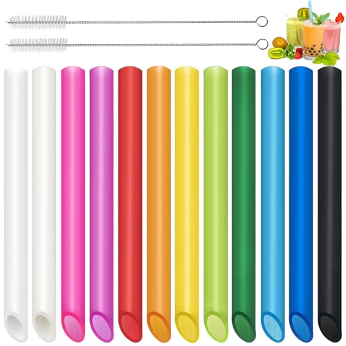 ANNVCHI 12 Pcs Reusable Boba Straws - BPA-Free Wide Reusable Plastic Straws for Smoothies, Boba(Tapioca, Boba Pearls) & Shakes with 2 Brushes（Multicolor） - Image 1