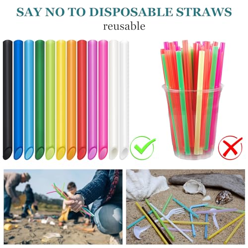 ANNVCHI 12 Pcs Reusable Boba Straws - BPA-Free Wide Reusable Plastic Straws for Smoothies, Boba(Tapioca, Boba Pearls) & Shakes with 2 Brushes（Multicolor） - Image 3