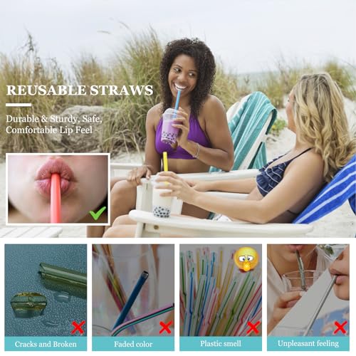 ANNVCHI 12 Pcs Reusable Boba Straws - BPA-Free Wide Reusable Plastic Straws for Smoothies, Boba(Tapioca, Boba Pearls) & Shakes with 2 Brushes（Multicolor） - Image 4