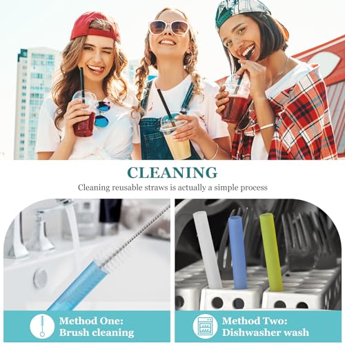 ANNVCHI 12 Pcs Reusable Boba Straws - BPA-Free Wide Reusable Plastic Straws for Smoothies, Boba(Tapioca, Boba Pearls) & Shakes with 2 Brushes（Multicolor） - Image 5