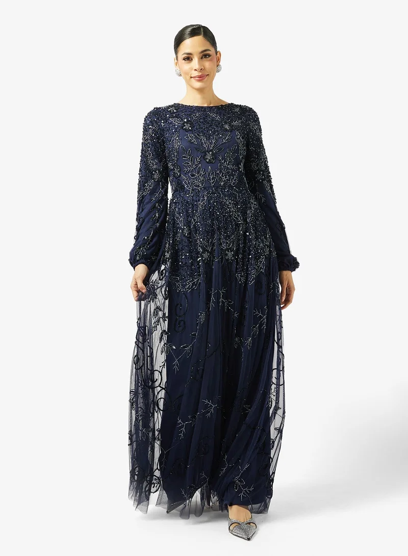 Maryisa  Crew Neck Mesh Detailed Maxi Dress for Women | Best Price UAE