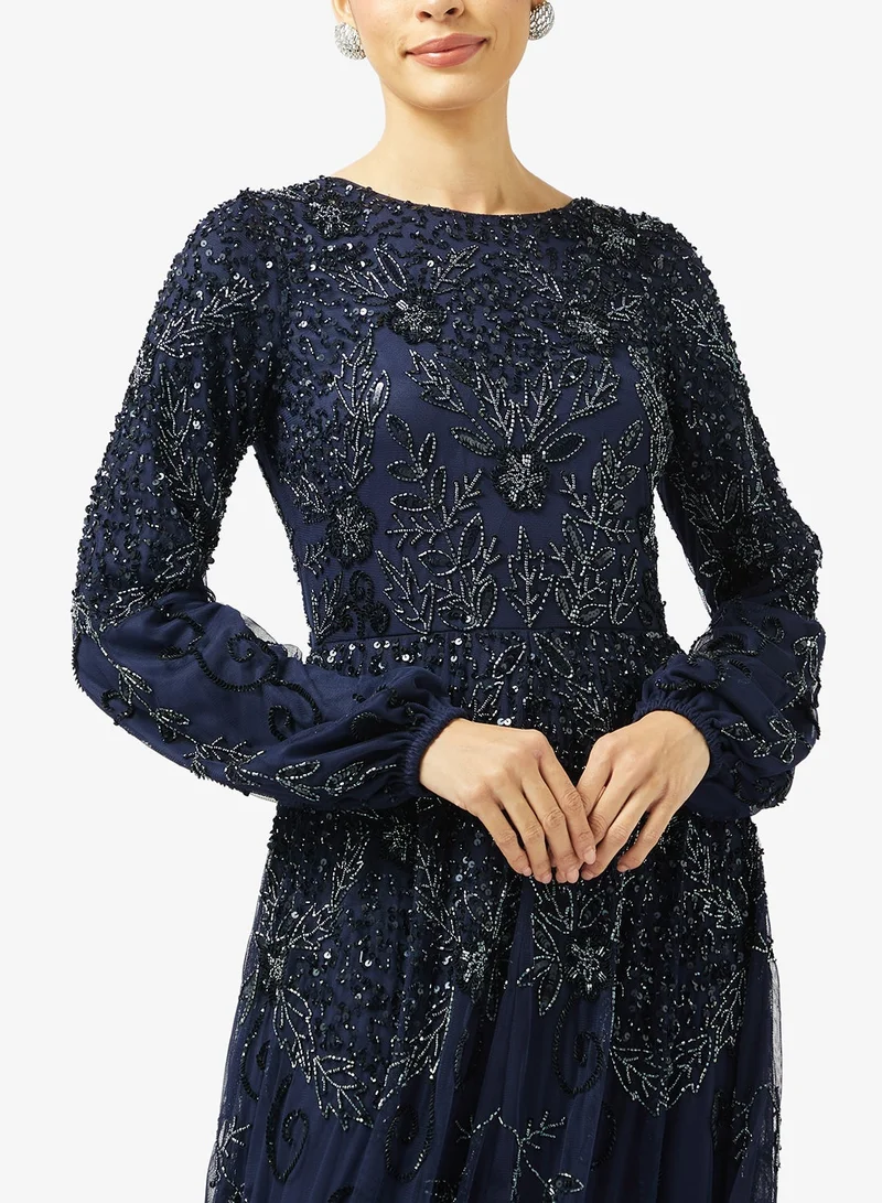 Maryisa  Crew Neck Mesh Detailed Maxi Dress for Women | Best Price UAE