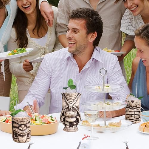 LINALL طقم أكواب تيكي - كوب تيكي سيراميك كبير، أكواب كوكتيل لماي تاي، بانش، بينا كولادا، ومشروبات بار استوائية (TIKISET) - Image 5