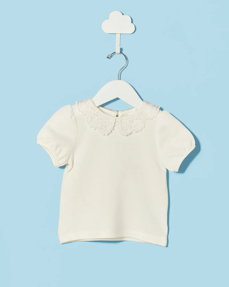 Redtag Girls Ivory Peter Pan Collar T Shirt