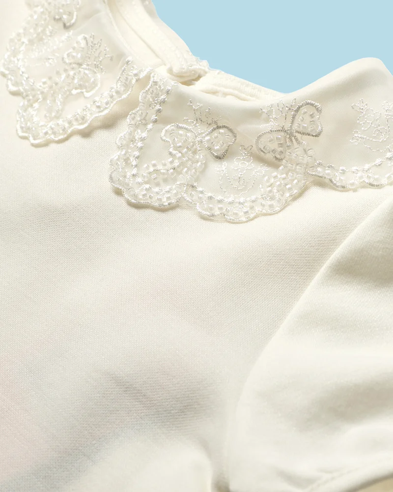 Redtag Girls Ivory Peter Pan Collar T Shirt