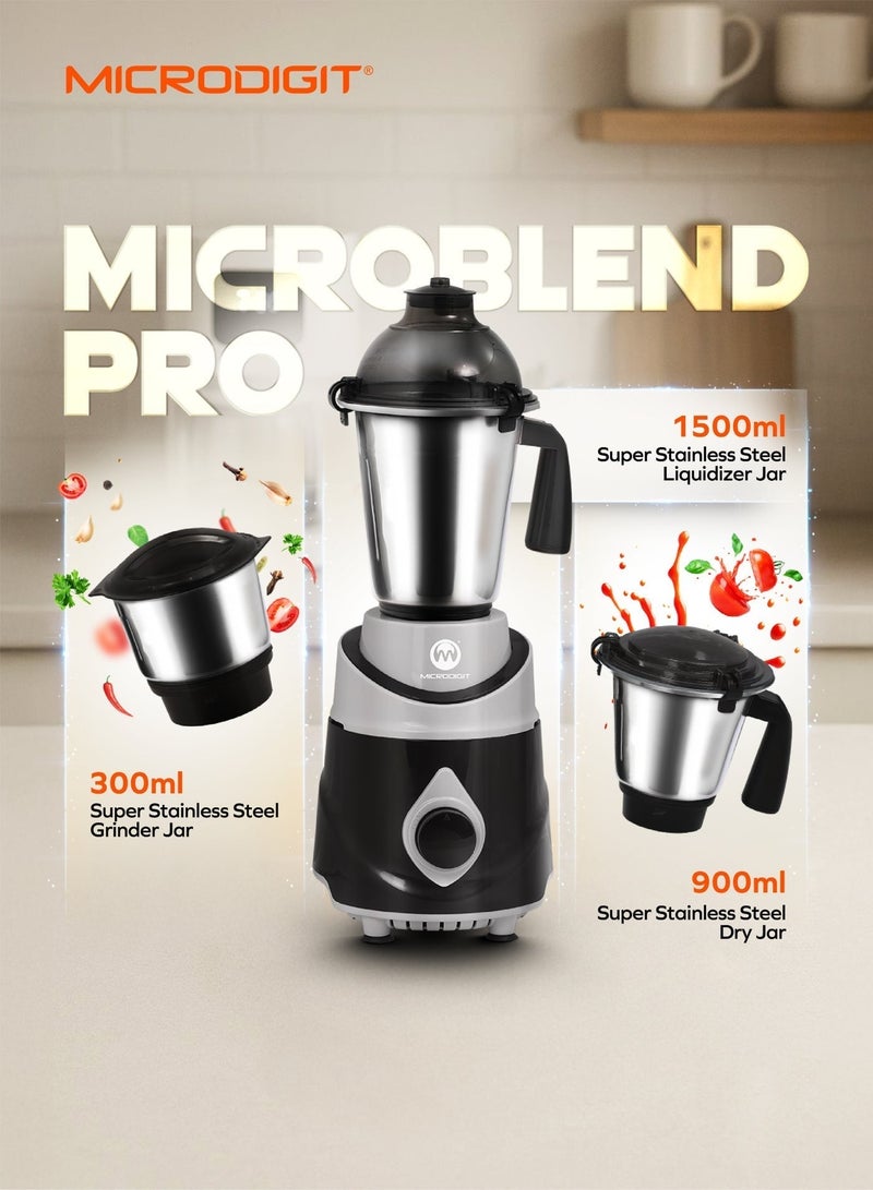 Microdigit 3-In-1 Mixer Grinder &Juicer Blender Made In India 1.5 L 750.0 W MH871MG Black/Silver - Image 3