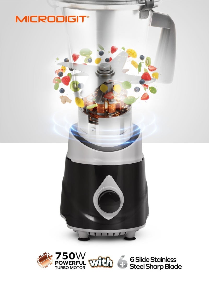 Microdigit 3-In-1 Mixer Grinder &Juicer Blender Made In India 1.5 L 750.0 W MH871MG Black/Silver - Image 2
