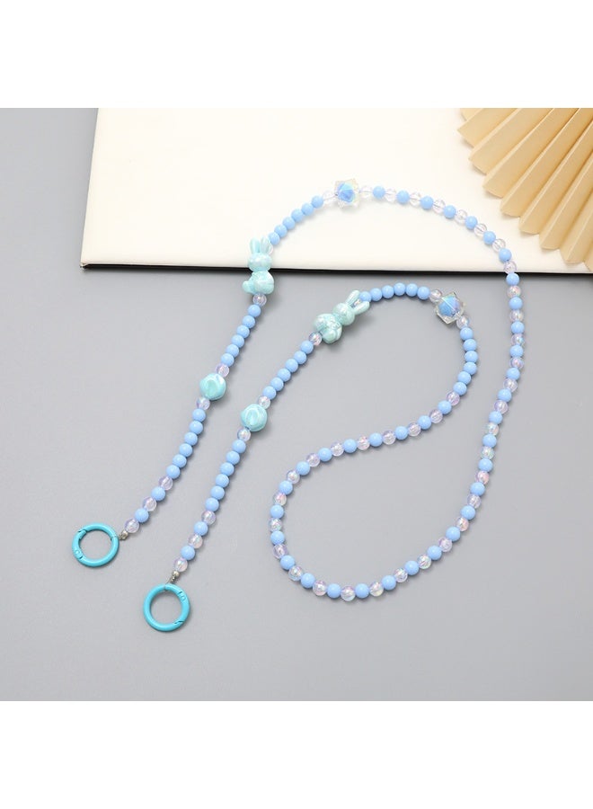 NIBEMINENT Phone Charm/ Chain Strap for Women Girls,Cute Rabbit Cell Phone Case Lanyard Wrist Strap,K2270/Blue - Image 1