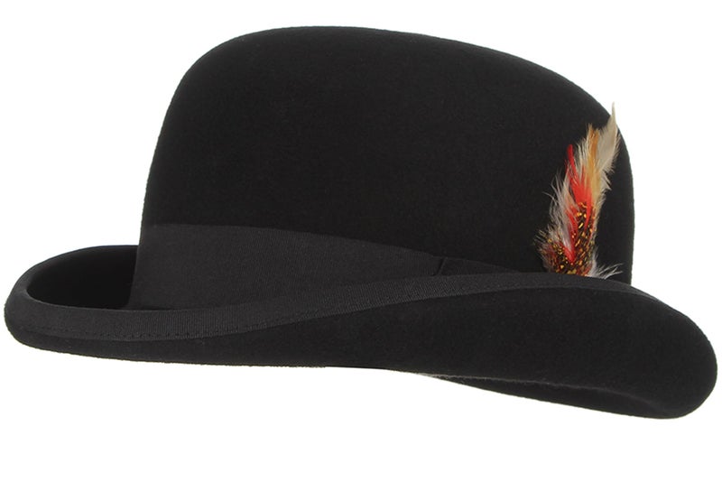 GEMVIE Men's Bowler Derby Hat Wool with Feather Black Derby Hat Satin Lined - Image 1