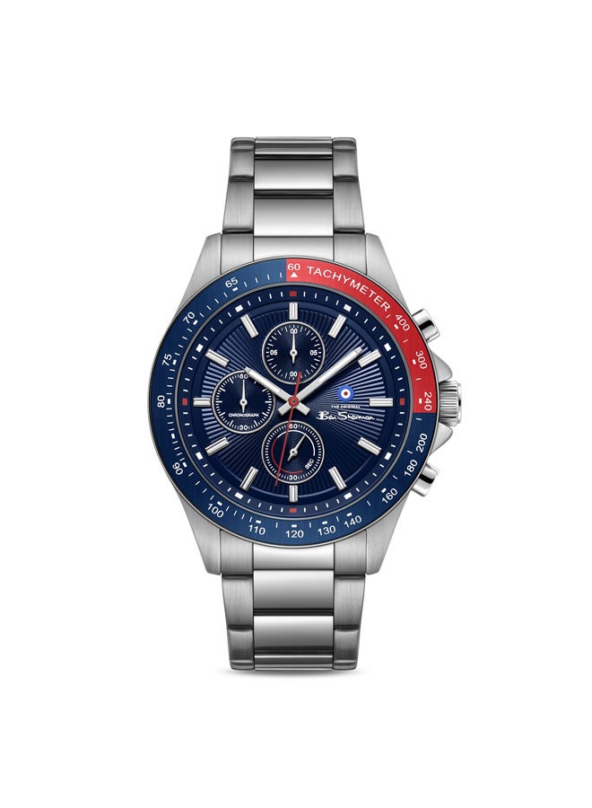 Ben Sherman Winchester Blue Dial Stainless Steel Bracelet Chronograph Watch for Men, 43.2mm - Image 1