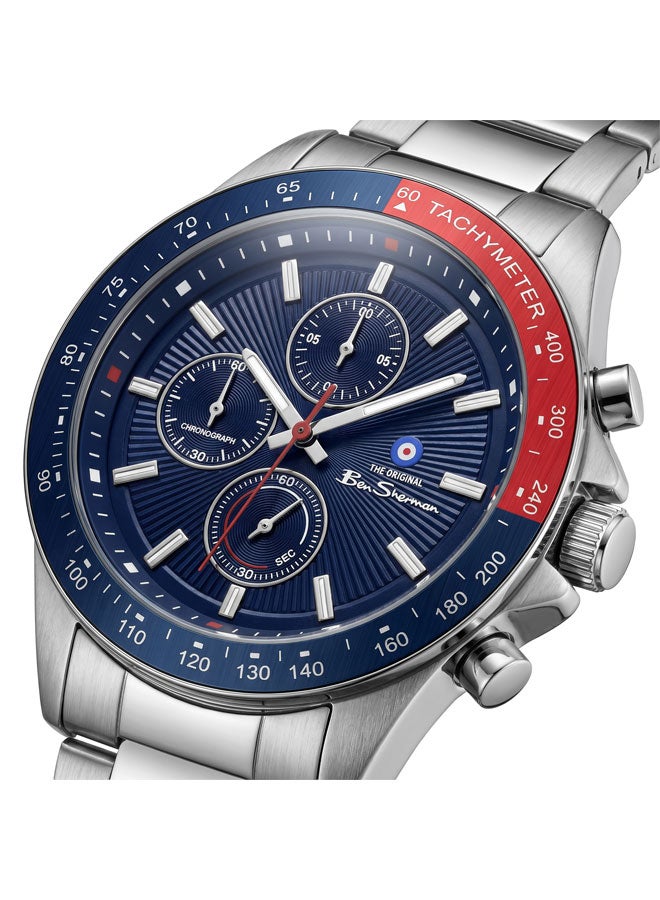 Ben Sherman Winchester Blue Dial Stainless Steel Bracelet Chronograph Watch for Men, 43.2mm - Image 2