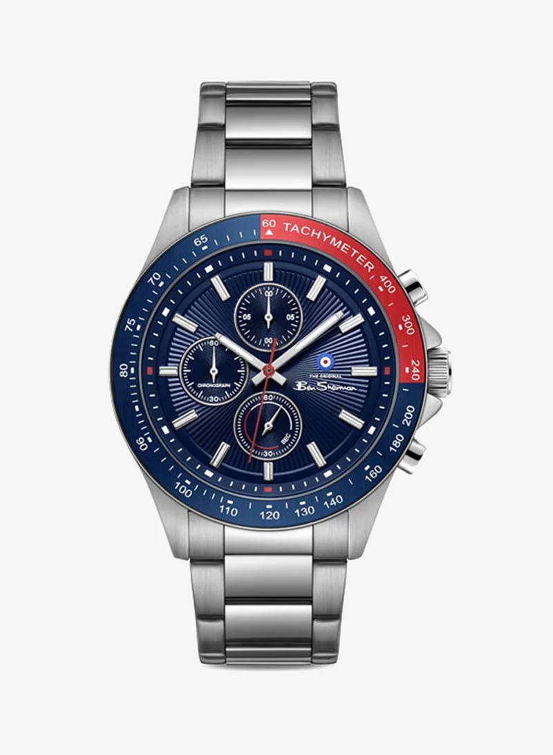 Ben Sherman Winchester Blue Dial Stainless Steel Bracelet Chronograph Watch for Men, 43.2mm