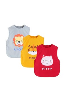 3-Pack Baby Bibs, Sleeveless Sleeve Bibs With Crumb Catcher Pocket Infant Adjustable Bib Babies Sleeveless Animals Food Bibs, Short Sleeve Waterproof Bib For Kids, 6-24 Months