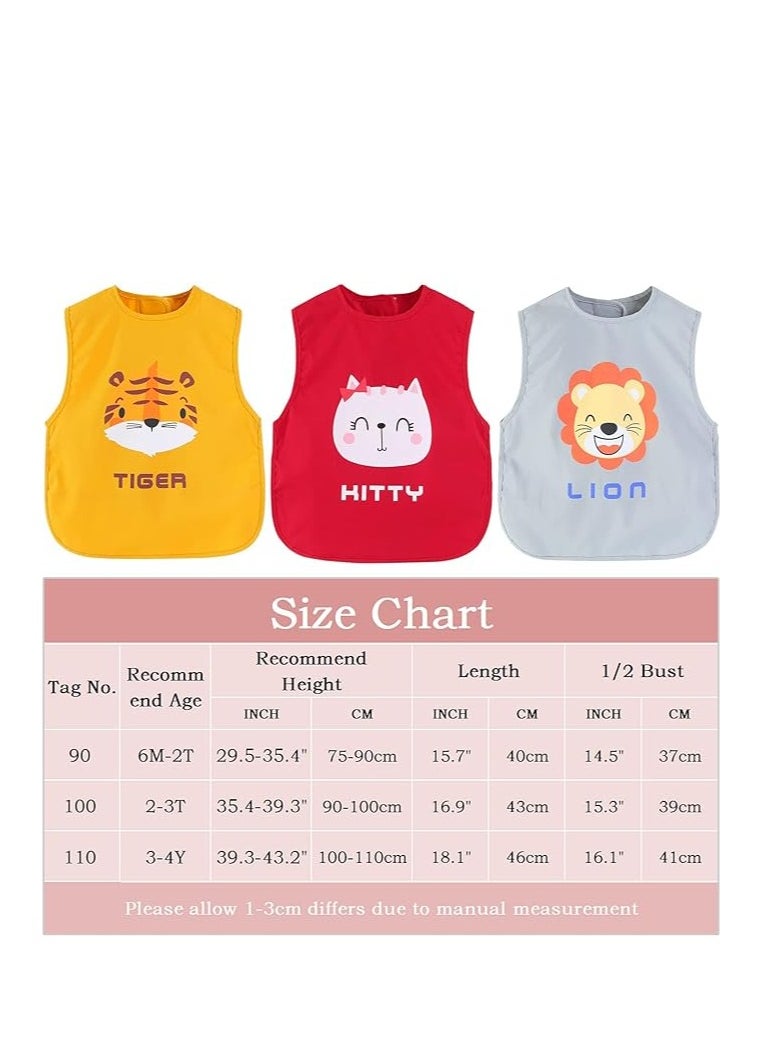 SYOSI - 3-Pack Baby Bibs, Sleeveless Sleeve Bibs With Crumb Catcher Pocket Infant Adjustable Bib Babies Sleeveless Animals Food Bibs, Short Sleeve Waterproof Bib For Kids, 6-24 Months - Image 1