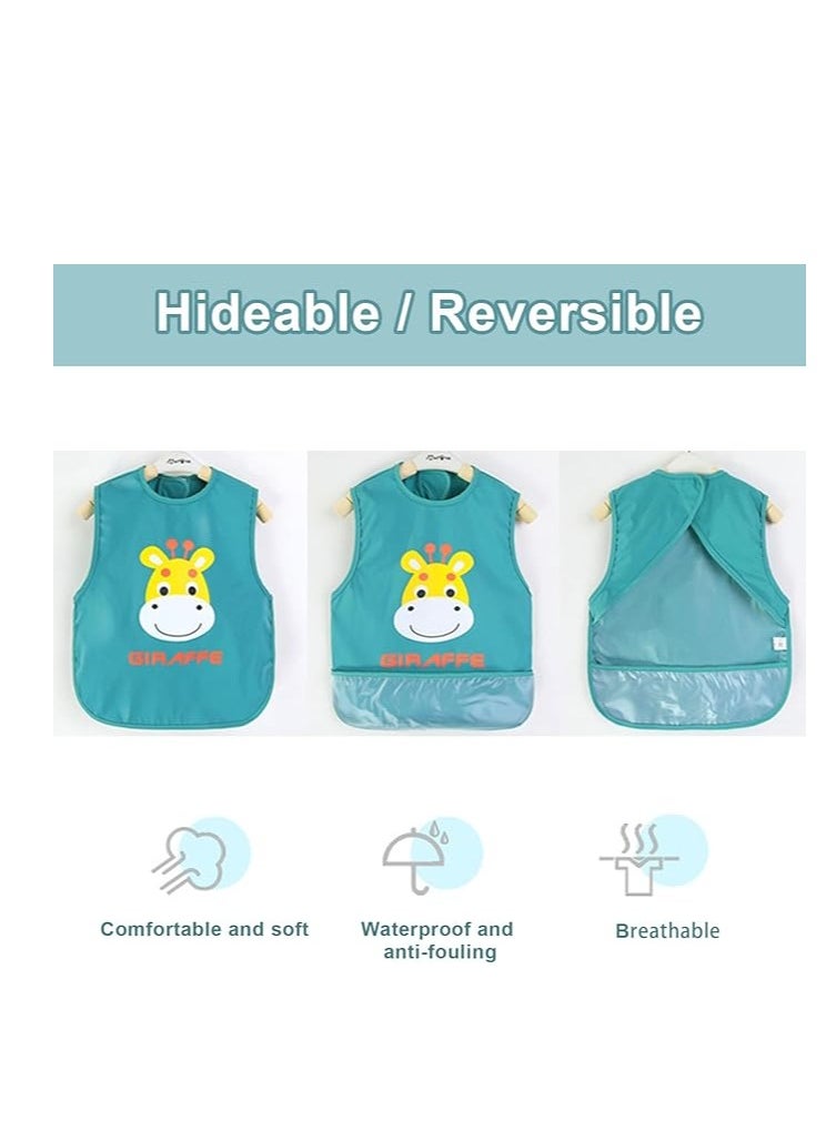 SYOSI - 3-Pack Baby Bibs, Sleeveless Sleeve Bibs With Crumb Catcher Pocket Infant Adjustable Bib Babies Sleeveless Animals Food Bibs, Short Sleeve Waterproof Bib For Kids, 6-24 Months - Image 1