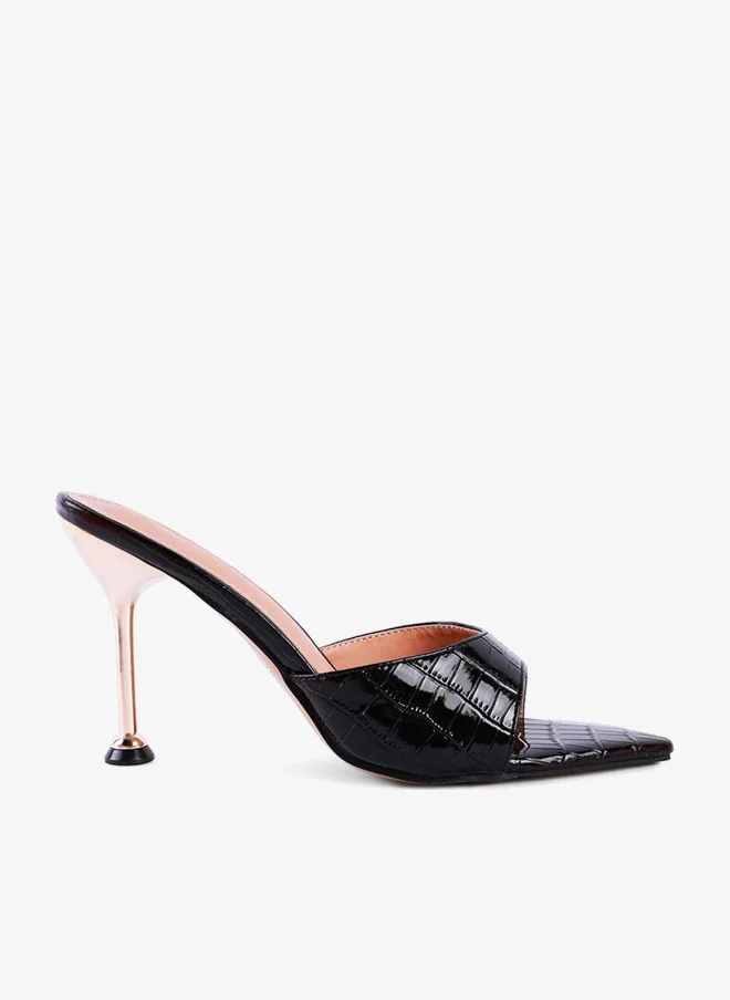 Black High Heeled Croc Slides