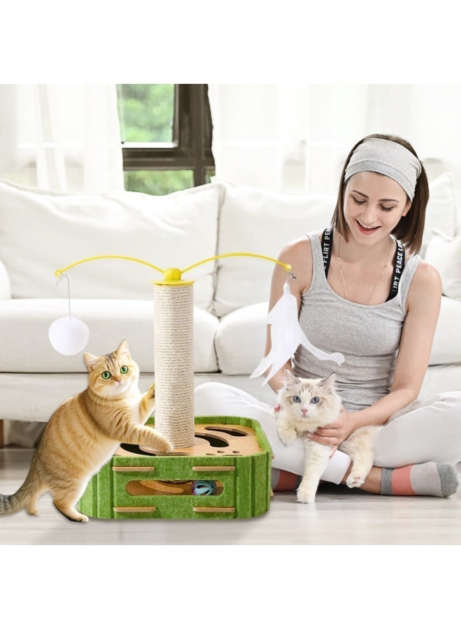 Pole and Board Grabber + Circular Track Ball + Suspended Feather/Plush Teaser Wand — Indoor Cat Enrichment Toy Set (Suitable for Kittens and Adult Cats) - Image 1