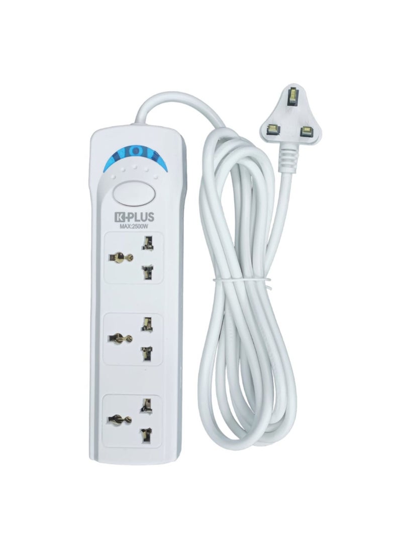 KPlus - KPLUS 3 Way 3 Meter Extension Cord Power Cord Power Strip with Switch - Image 1