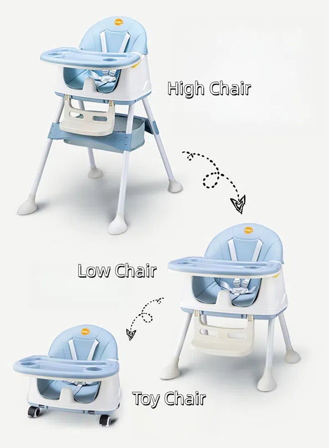 Kidle Multi-Functional Baby High Chair With Durable Dining Tray And Adjustable Foot Pedal- Blue/White - Image 3
