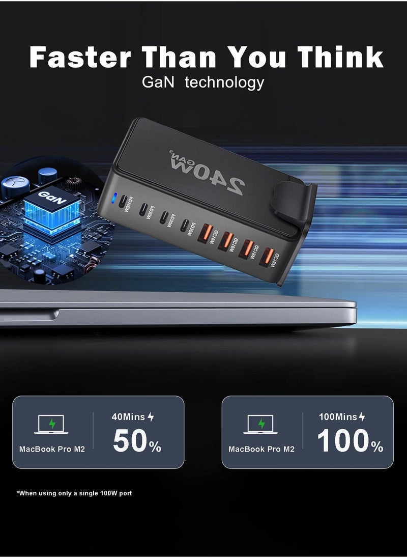 infino 240W USB C Charger Charging Station - 4 Type-C Ports (100W, 3x 30W) and 4 USB Ports (QC18W) - GaN Technology - Certified for Macbook, iPhone, Galaxy, iPad, Honor and More - 1.5m Power Cord  - Image 2