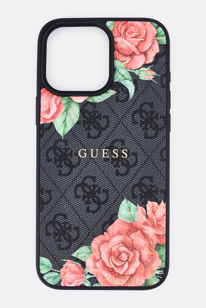 GUESS iPhone 16 Pro Max 4G Hard Case With Roses Metal Logo, Multicolor - Image 1