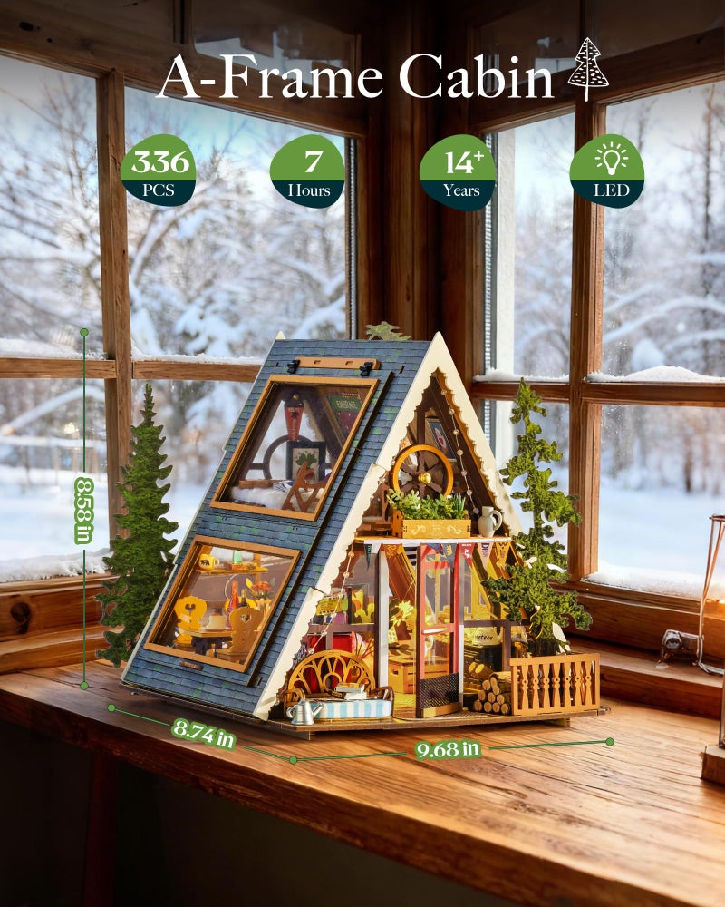 Rolife DIY Miniature House Kit for Adults, Mini Wooden Dollhouse Kit, Tiny House Diorama Building Kits-Birthday Christmas Craft Hobbies Gift for Teens Kids (A-Frame Cabin) - Image 2