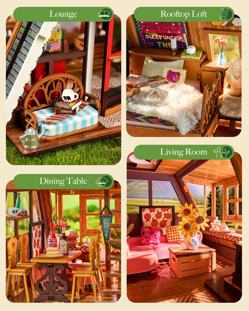 Rolife DIY Miniature House Kit for Adults, Mini Wooden Dollhouse Kit, Tiny House Diorama Building Kits-Birthday Christmas Craft Hobbies Gift for Teens Kids (A-Frame Cabin) - Image 3