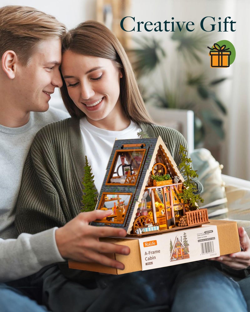 Rolife DIY Miniature House Kit for Adults, Mini Wooden Dollhouse Kit, Tiny House Diorama Building Kits-Birthday Christmas Craft Hobbies Gift for Teens Kids (A-Frame Cabin) - Image 5
