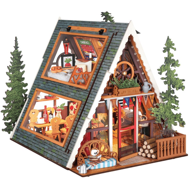 Rolife DIY Miniature House Kit for Adults, Mini Wooden Dollhouse Kit, Tiny House Diorama Building Kits-Birthday Christmas Craft Hobbies Gift for Teens Kids (A-Frame Cabin) - Image 1