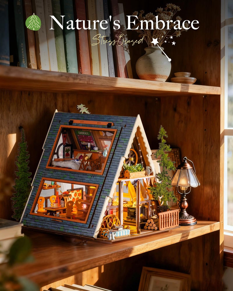 Rolife DIY Miniature House Kit for Adults, Mini Wooden Dollhouse Kit, Tiny House Diorama Building Kits-Birthday Christmas Craft Hobbies Gift for Teens Kids (A-Frame Cabin) - Image 4