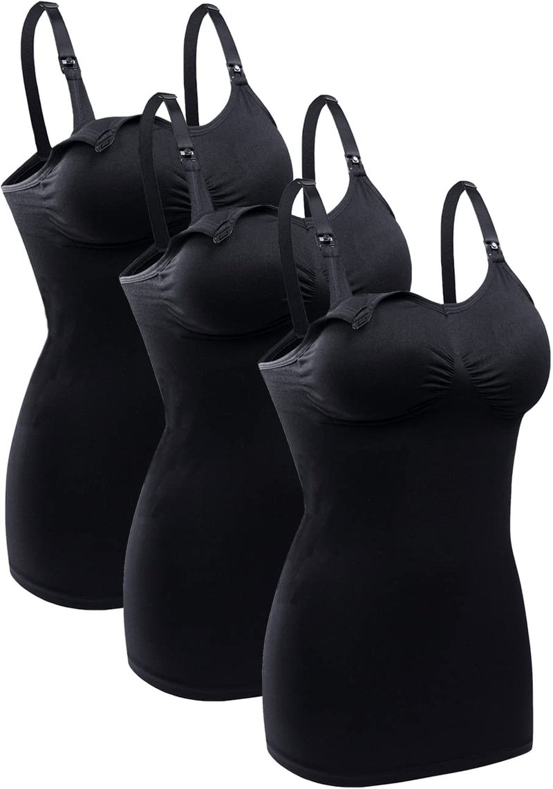 BRLIDO Womens Nursing Tank Tops Built in Bra for Breastfeeding Maternity Camisole Brasieres Color 3Black XL - Image 1