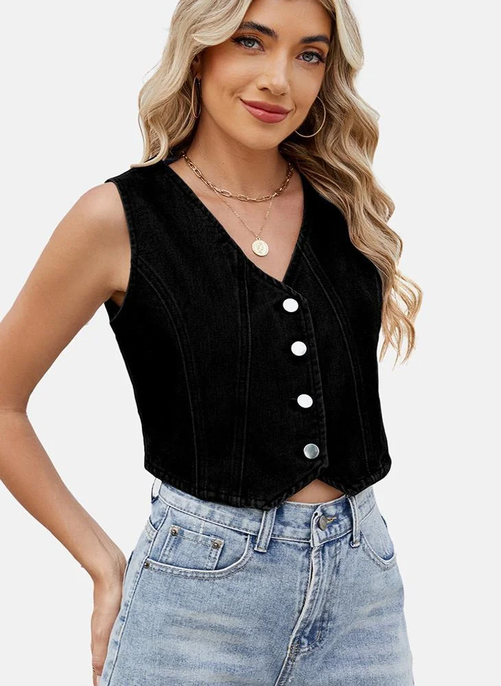 يونيكي Black V Neck Plain Top