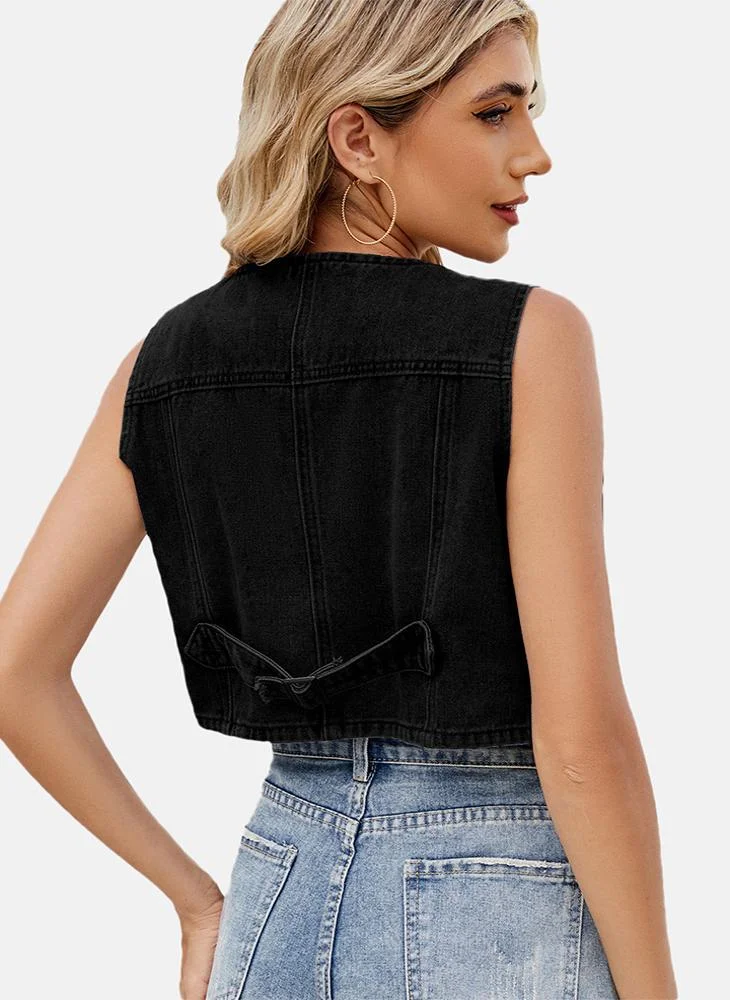 يونيكي Black V Neck Plain Top