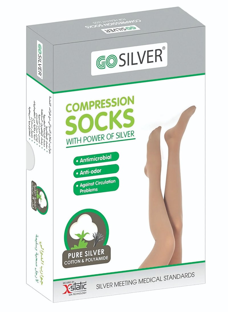 GO SILVER Knee High, Compression Socks, Class 2  (23-32 mmHG) Closed Toe Flesh - Image 1