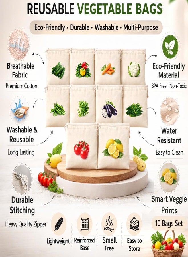 HEONAY 100% Cotton Reusable Vegetable Bags for Fridge | Eco-Friendly Storage Bags | Washable Breathable Cloth Bags for Vegetables and friut | Plastic-Free Kitchen Organizer. - Image 2
