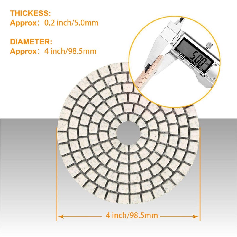SPTA 15pcs Diamond Wet Polishing Pads Set, 4 inch, White, 50#-6000#, For Granite, Concrete, Marble, Stone, Tiles, With Floor Grinder or Polisher - Image 2