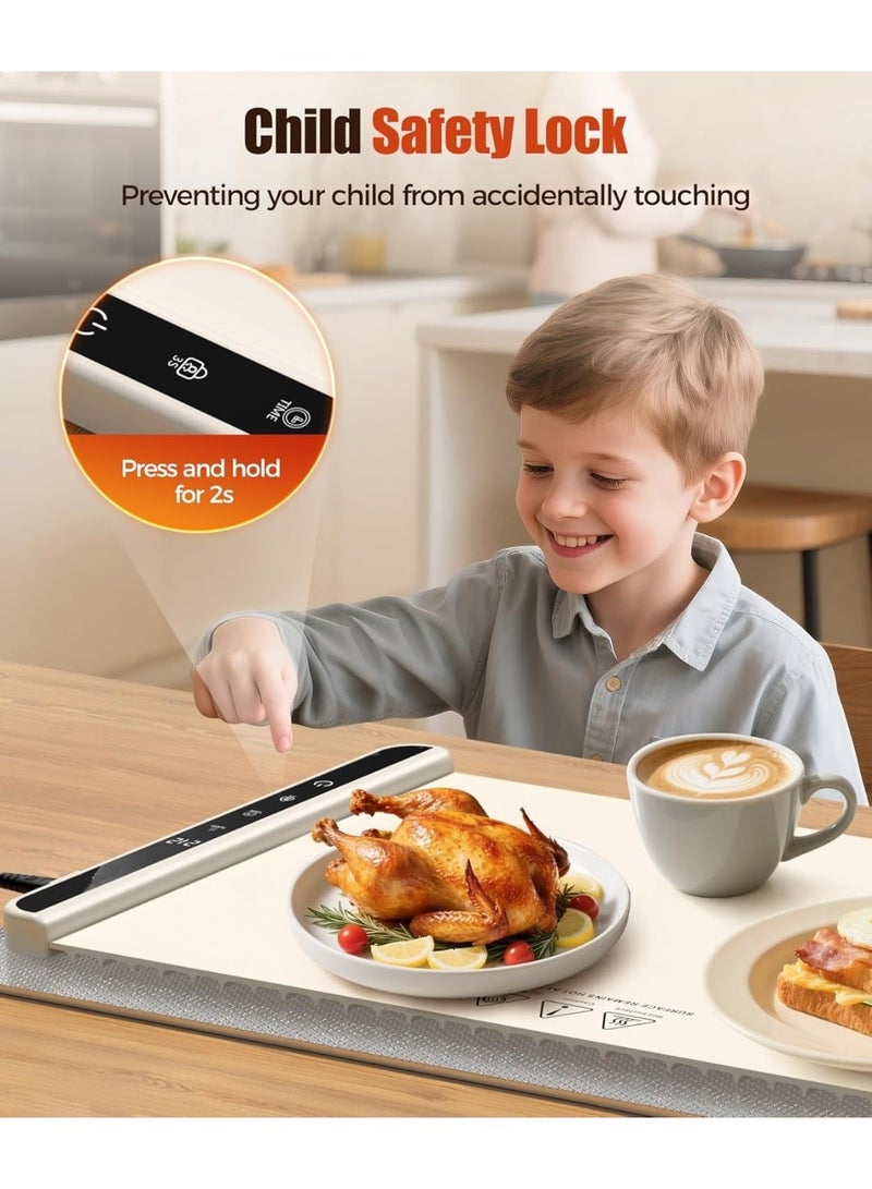 Food Warming Mat with Heat-Resistant Pad, 60X40cm, 4 Temperature & 4 Timer Settings, Child Lock Safety,Food Warmer Chafing Dishes for Buffet,Gatherings,Parties,Everyday Use - Image 3