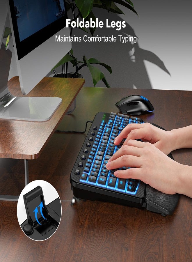 SABLUTE Ergonomic Keyboard Wired with Cushioned Wrist & Palm Rest, Backlit Computer Keyboards with 7-Color Adjustable Backlight, Comfortable Natural Wave Keys for Windows/Mac, Desktop Laptop - Image 2
