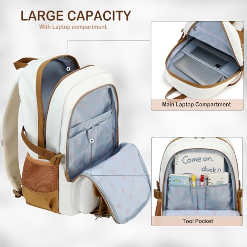Hidds Backpack for Girls,School Backpack Women College Laptop Backpacks Teens Bookbag Kids Elementary Middle High School Bag Student Travel Daypack-Khaki Beige - Image 3