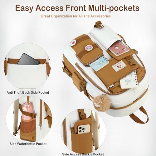 Hidds Backpack for Girls,School Backpack Women College Laptop Backpacks Teens Bookbag Kids Elementary Middle High School Bag Student Travel Daypack-Khaki Beige - Image 4
