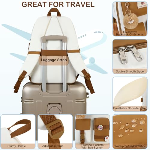Hidds Backpack for Girls,School Backpack Women College Laptop Backpacks Teens Bookbag Kids Elementary Middle High School Bag Student Travel Daypack-Khaki Beige - Image 5